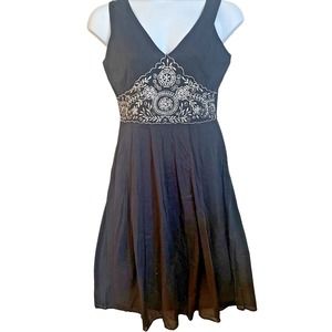 Formal Dress Black Medium Cotton With Embroidery Rhinestones Midi Summer